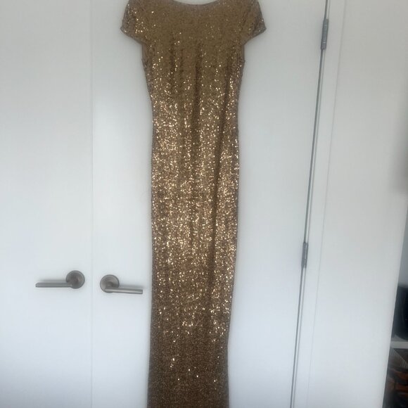 Badgley Mischka Cap-sleeve Sequin Cowl Back Gown - Picture 3 of 5